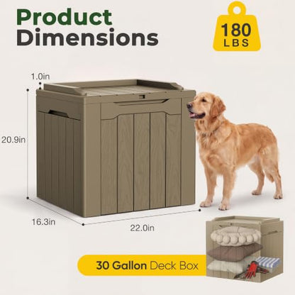 Flamaker Deck Box 31 Gallon Waterproof Resin Small Storage Box with Lid - color: Light Brown, size: 31 Gallon