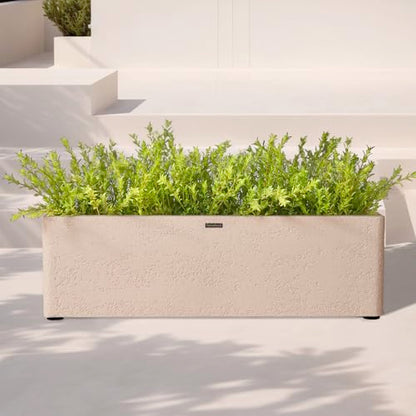 31" Rectangular Outdoor Planter - Handmade Fiberglass Composite - color: Off White, size: Medium