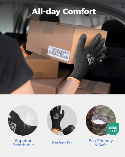 toolant Crinkle Latex Work Gloves, 12 Pairs, Black, Small - color: Black - 12 Pairs, size: Small