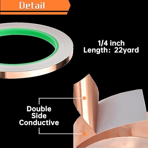 wonderway Double Sided Conductive Copper Foil Tape for Stained Glass Welding, Electrical Repairs 2Pcs (1/4 inch) - color: 1/4 inch