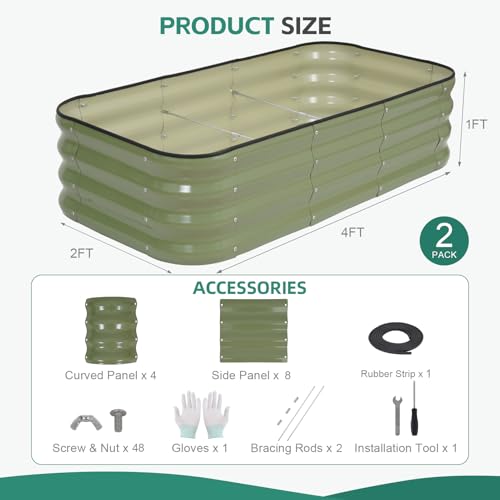 3 in 1 Galvanized Raised Garden Bed, 4x2x1ft, 2Pack, Green - color: Green, size: 4x2x1ft (2packs)