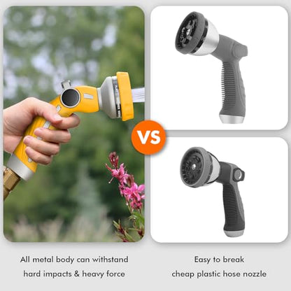 RESTMO Hose Nozzle Heavy Duty, Metal Water Hose Sprayer for Garden - color: Yellow, size: 9 Watering Patterns