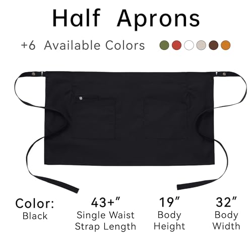 Waist Apron for Men Server Bistro Half 4251BY - color: Black, size: 3 Pack