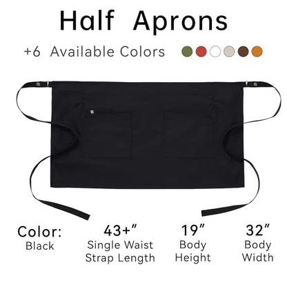 Waist Apron for Men Server Bistro Half 4251BY - color: Black, size: 10 Pack