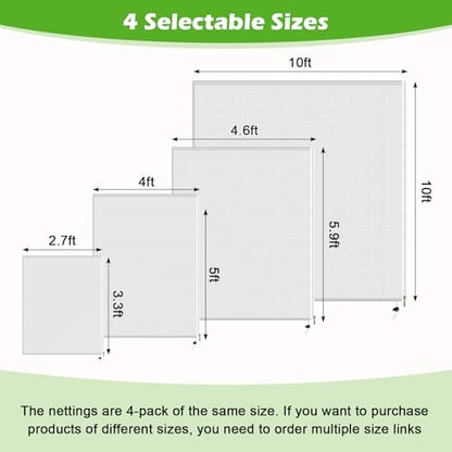 4PCS 2.7Ft × 3.3Ft Fruit Tree Netting with Zipper and Drawstring, 60 Mesh Thickened Garden Bird Netting for Blueberry Bushes, Fruits, Vegetables, Insect Bird Barrier Mesh Protective Cover - size: 2.7Ft × 3.3Ft
