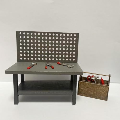 1:12 Miniature Tool Workbench with Accessories Miniature Garage Garden Furniture (Darkgreyworkbench)
