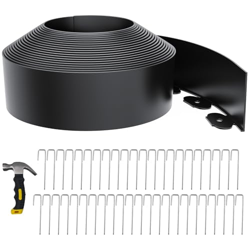 4 Inch Tall 33FT Landscape Edging with 45Pcs Metal Spikes, Plastic Garden Edging Border Landscape Edging Lawn Edging for Landscaping, Flower Bed, Paver, Yard - color: Black, size: 33FT