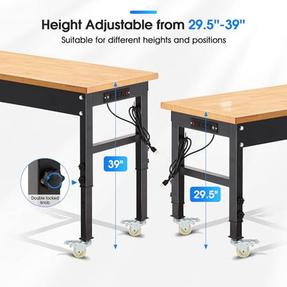Antifir 60'' Adjustable Workbench, Heavy Duty Workstation - size: 60"x24"|Socket
