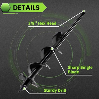 Auger Drill Bit for Planting - 4"X24" Heavy-Duty Auger Post Hole Digger for Fence- 3/8" Hex Drive Drill