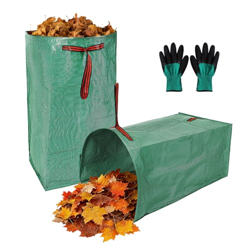 Leaf Bags, Foldable Leaf Collector with Handles, 71 Gallon Reusable Yard Waste Bags, Large Yard Dustpan Type Garden Bag for Leaves, Grass and Debris, Bonus Gardening Gloves (2 Pack, 71 Gallon) - style: 2 Pack, 71 Gallon