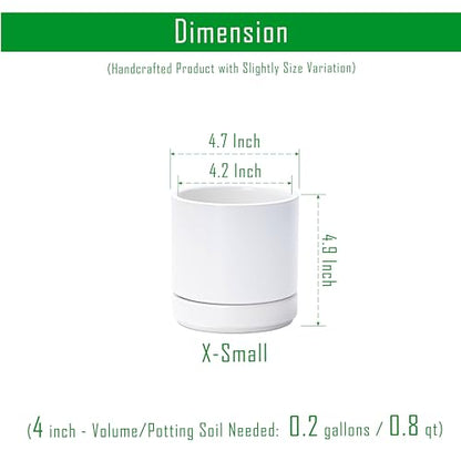 D'vine Dev 4-Pack Ceramic Pots with Saucers, White, 4.7 in, 94-X-B-1 - color: White, size: 4.7 Inch