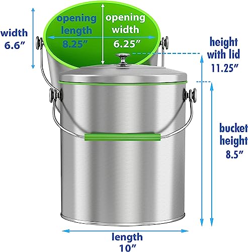 iTouchless Stainless Steel Compost Bin 1.6 Gallon Includes AbsorbX Odor Filter System, Pest-Proof, Titanium Rust-Free Space-efficient Slim Oval Shape 6 Liter Kitchen Countertop Trash Can