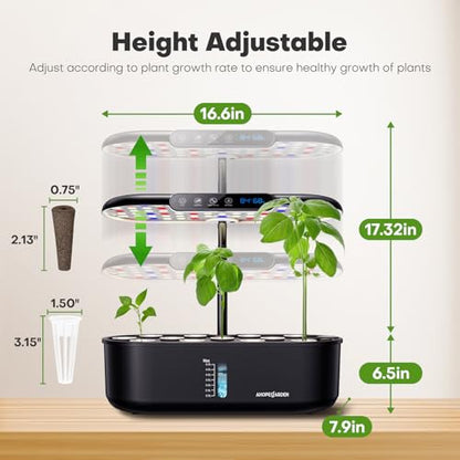 Ahopegarden Hydroponics Growing System: 12 Pods Temp ＆ Humidity Display - color: Glossy Black, size: 12 Pods