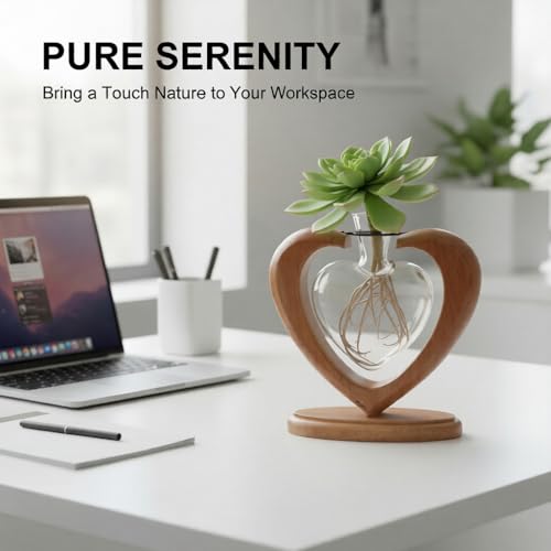 Plant Propagation Station, Heart Glass Vase, Solid Wooden Stand - color: 1 Pack