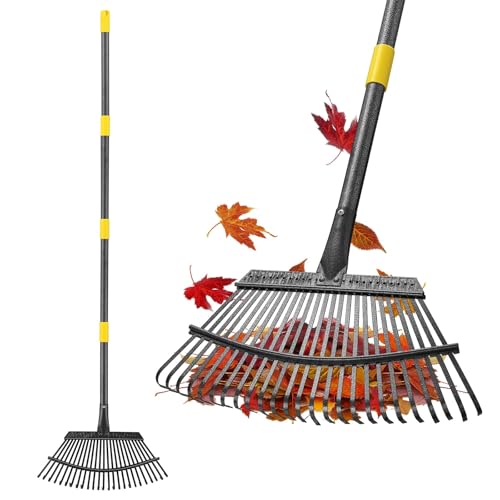 Rake, Gardening Rakes for Leaves Lawns Heavy Duty, 79 in Leaf Rake with 25 Clog-Free Tines, 18.5” Wide Large Head, Metal Garden Tools for Yard Quick Cleanup Garss, Debris, Detachable for Camping - size: 6 ft Rake