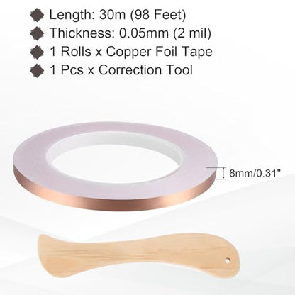 Copper Foil Tape 0.31" x98FT Single Conductive Adhesive Tape - size: 0.31 Inch x 98 FT