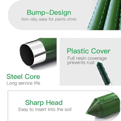 Garden Stakes 7ft, Metal Plant Stakes 7 Feet 25 Pack for Gardening and Farm, 84" Plastic Coated Plant Support for Tomato, Cucumber, Bean, Flower, Potted and More Climbing Plants - size: 7ft, pack of 25