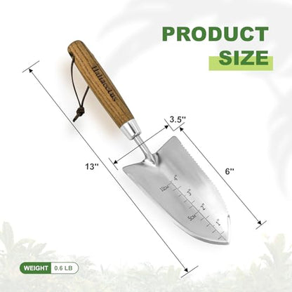 Haliaeetus Garden Trowel with Serrated Edge, 4'' Depth Mark Planting Shovel - size: 13'' Serrated Shovel
