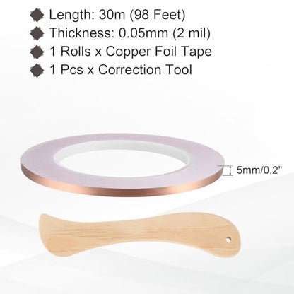 Copper Foil Tape 0.2" x98FT Single Conductive Adhesive Tape - size: 0.2 Inch x 98 FT