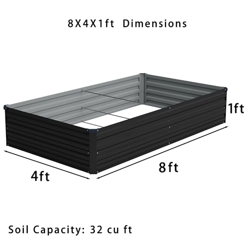 Foxlang 8x4x1ft(2 PCS) Galvanized Raised Garden Bed - color: Black