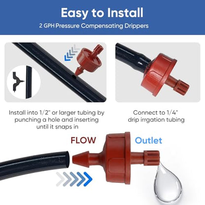 2 GPH Pressure Compensating Drip Emitters for Irrigation System,25 Pack - size: 2 GPH 25PCS