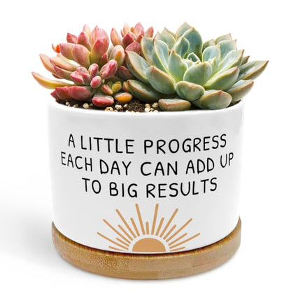 Motivational Sunshine Planter Pots, Inspirational a Little Progress Each Day Ceramic Succulent Plant Flower Planters(No Plants) - color: Style 10