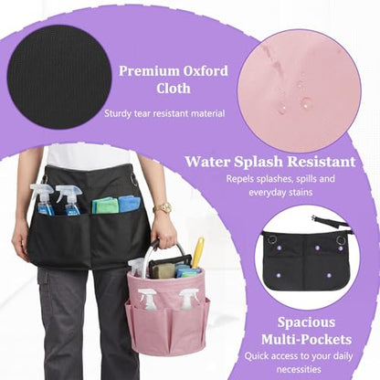 Cleaning Apron, Cleaning Caddy & Household Cleaning Storage Organizer Set - color: Pink+black