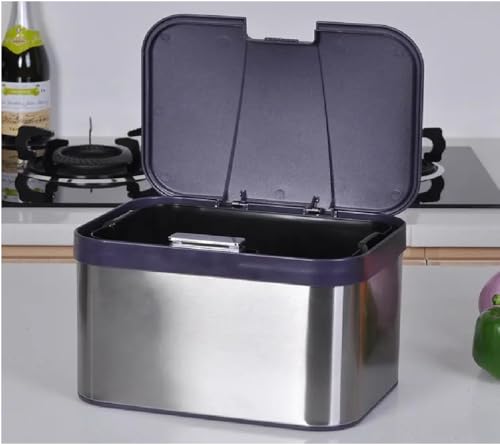 Compost Bin for Kitchen, Countertop Compost Bin, Body Stainless Steel with Lid, 1.13 Gallon with Inner Bucket Compact and Easy Clean (Black Silver)