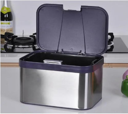 Compost Bin for Kitchen, Countertop Compost Bin, Body Stainless Steel with Lid, 1.13 Gallon with Inner Bucket Compact and Easy Clean (Black Silver)
