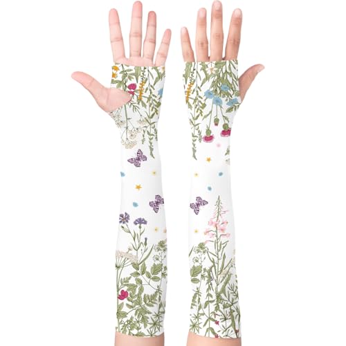 Garden Sleeves for Women Boho Gardening Sleeves with Thumb Holes UV Sun Protection Arm Sleeves for Women - color: White Green