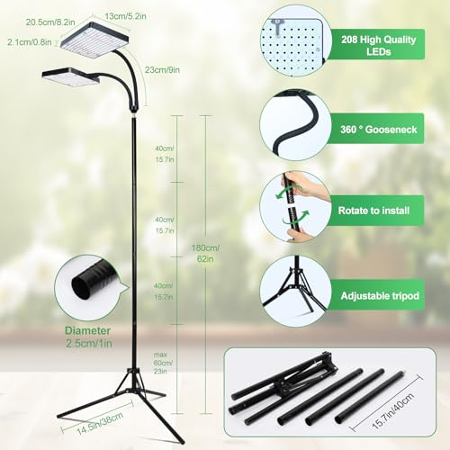 FRGROW 2Head New Stand Full Spectrum Grow Light for Indoor Large Plants - size: 2 Head-New Stand