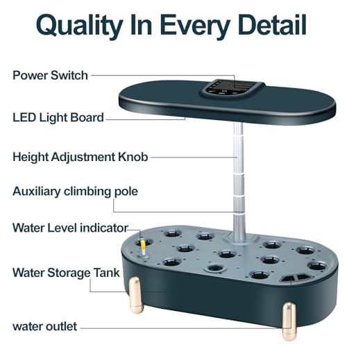 Indoor Garden Hydroponics Growing System12 Pods Plant Germination Kit Aeroponic Herb Vegetable Growth Lamp Countertop with LED Grow Light Hydrophonic Planter Grower Automatic Water Circulation (Green) - color: Green