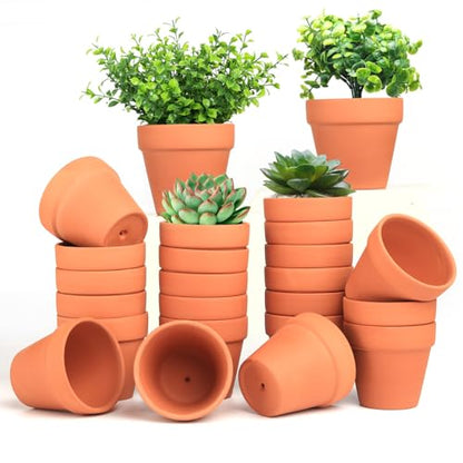 Baxrou Terra Cotta Pots 24 Pack 3.15 Inch Mini Clay Pot with Drainage Holes