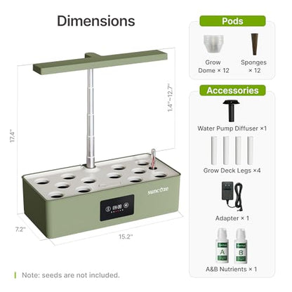 SUNCOZE Hydroponics Growing System Kit with 24W Dimmable LED Light, Green - color: Green