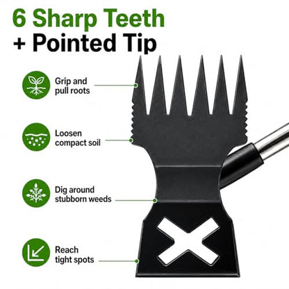 Weed Puller Tool with Long Handle, 61.4 Inch Stand Up Weeder Tool, 4-Claw Stainless Steel Weed Remover, No Bending Manual Dandelion Root Extractor for Lawn Garden Yard Patio