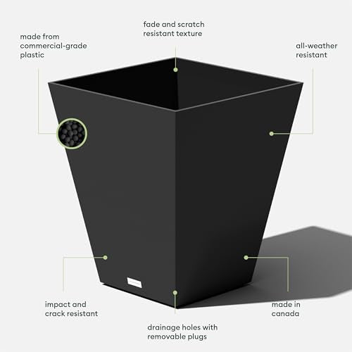 Veradek Pure Series Nobleton Planter - Tapered Square Outdoor Planter - color: Black, size: 22 inch