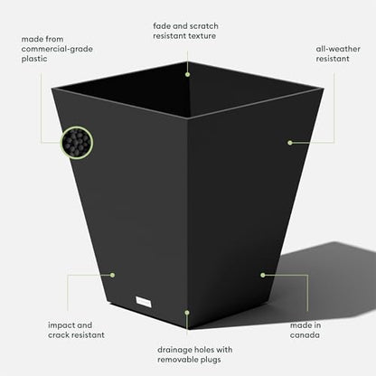 Veradek Pure Series Nobleton Planter - Tapered Square Outdoor Planter - color: Black, size: 22 inch