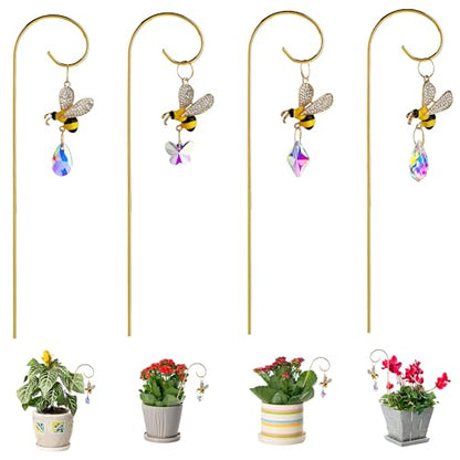 4pcs Bumble Bee Crystal Suncatchers with Small Trellis for Potted Plants - color: Bee
