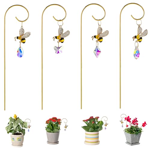 4pcs Bumble Bee Crystal Suncatchers with Small Trellis for Potted Plants - color: Bee