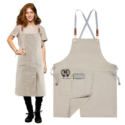 Crossback Pottery Apron Split Leg, Adjustable Straps - color: Beige