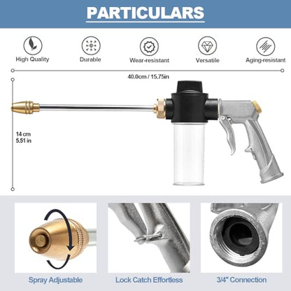 High Pressure Hose Nozzle with Soap Dispenser,Foam Gun Car Wash Sprayer - color: Silver Plus