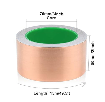 BOMEI PACK 2inch x 49ft Copper Foil Tape with Conductive Adhesive for Guitar and EMI Shielding, Crafts, Soldering, Stained Glass, Electrical Repairs, Grounding 1 Pack - size: 2 inch x 49 ft