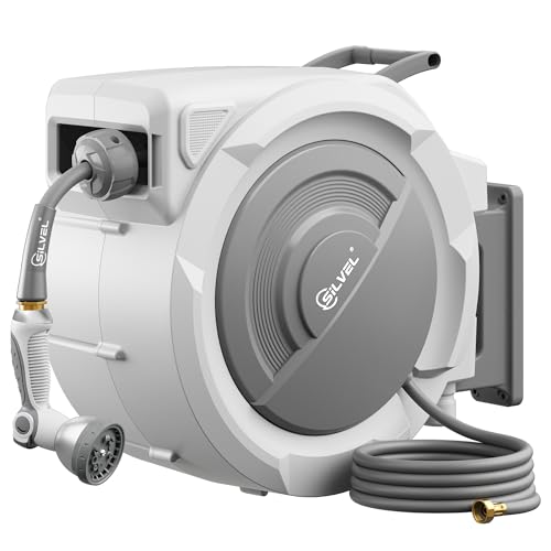 SILVEL Retractable Garden Hose Reel, 1/2 in x 115ft Wall Mount Heavy Duty Automatic Hose Reel with 10 Pattern Nozzle, Any Length Lock & Slow Return System, 180°Swivel Bracket Upgraded UV Resistant - color: Dark Grey, size: 1/2" x 115FT