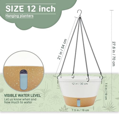 ZMTECH Large 12Inch Self Watering Hanging Planter, Water Window & Chain - color: White