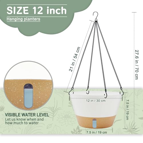 ZMTECH Large 12Inch Self Watering Hanging Planter, Water Window & Chain - color: White