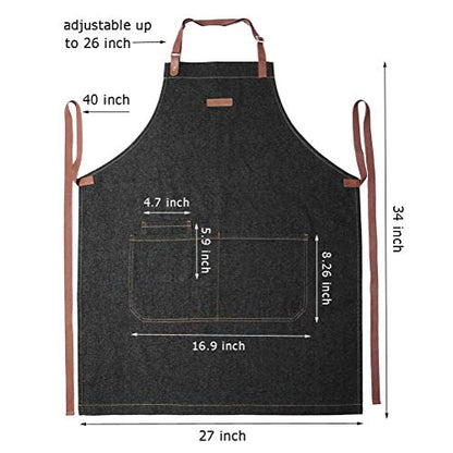 Black Denim Cooking Apron with Pockets for Men Women - color: Black Denim 7#
