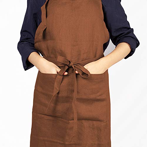 ATLINIA 100% Linen Apron for Women Men Apron for Kitchen Cooking Crafting - color: Brown