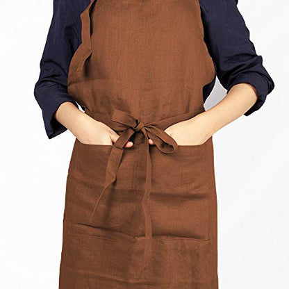 ATLINIA 100% Linen Apron for Women Men Apron for Kitchen Cooking Crafting - color: Brown