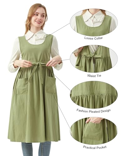 Nanxson Cotton Apron Women Split Plus Size Bib with Pockets - color: Green