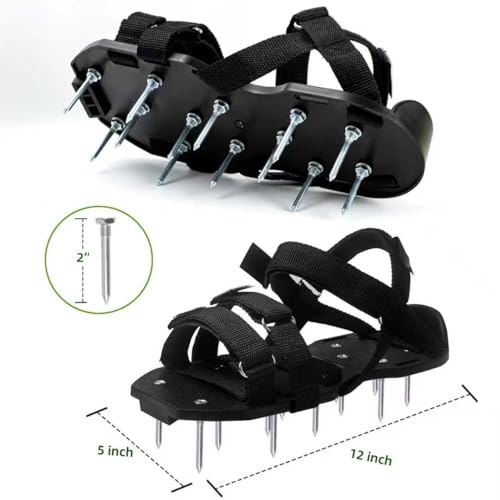 Lawn Aerator Shoes Pre‑Assembled with Secure Dual Instep Straps for Lawn - color: Black